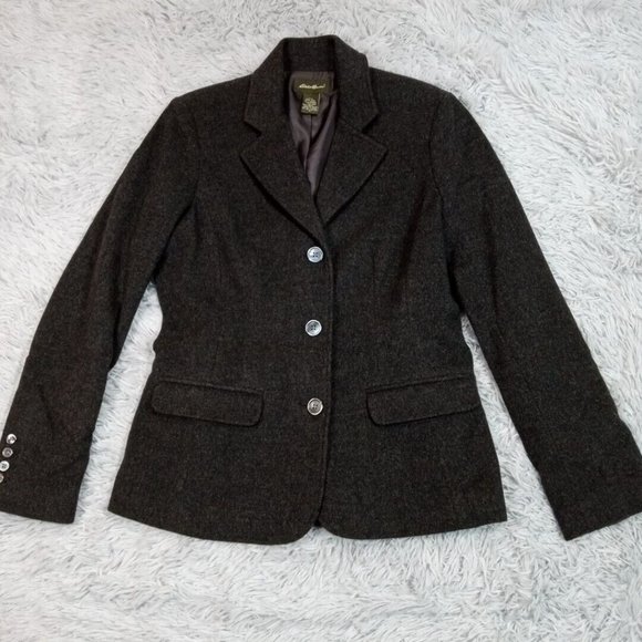 Eddie Bauer ‎ Womens Jacket Gray S Wool Rabbit Hair Coat Faux Pockets Blazer - Picture 1 of 12